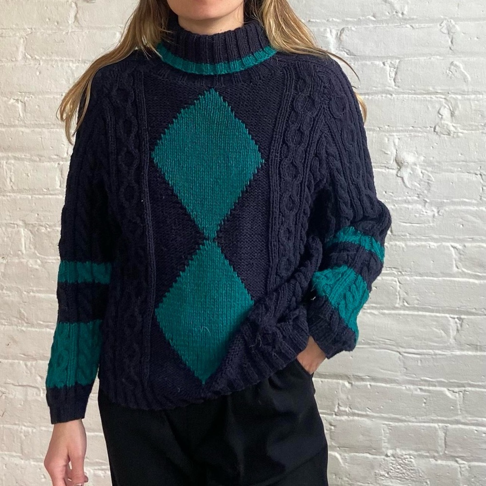 Vintage 90s Diamond Printed Chunky Knit Sweater